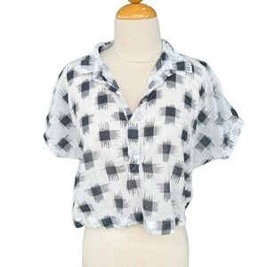 CP Shades Dolman Sleeve Popover Cotton Crop Top Square Crosshatch XS Boxy GUC
